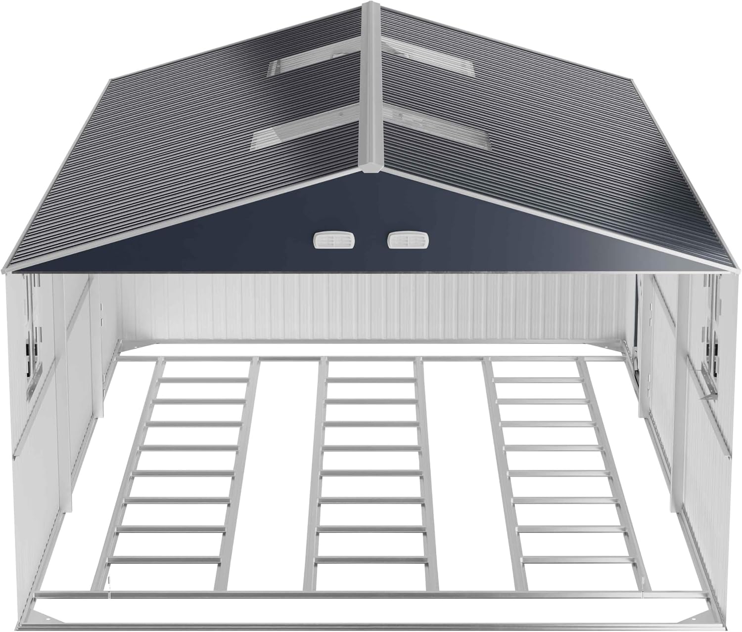K Knowbody 13x20x8.3 FT Metal Garage Shed with Base Floor Kit, Heavu-Duty Powder-Coated 18-Gauge Steel Frame, 100 PSF Snow & 150 MPH Wind Rated, Skylight Dual-Entry Carport Workshop