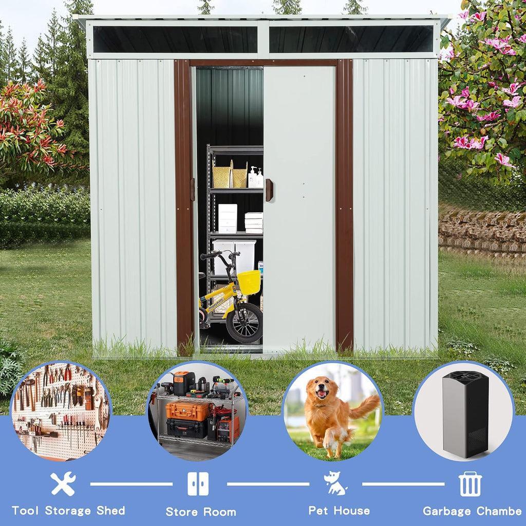 KEIKI 6x5 FT Outdoor Metal Storage Shed with Sloped Roof,Window,Transparent Plate and Lockable Sliding Door for Garden Yard