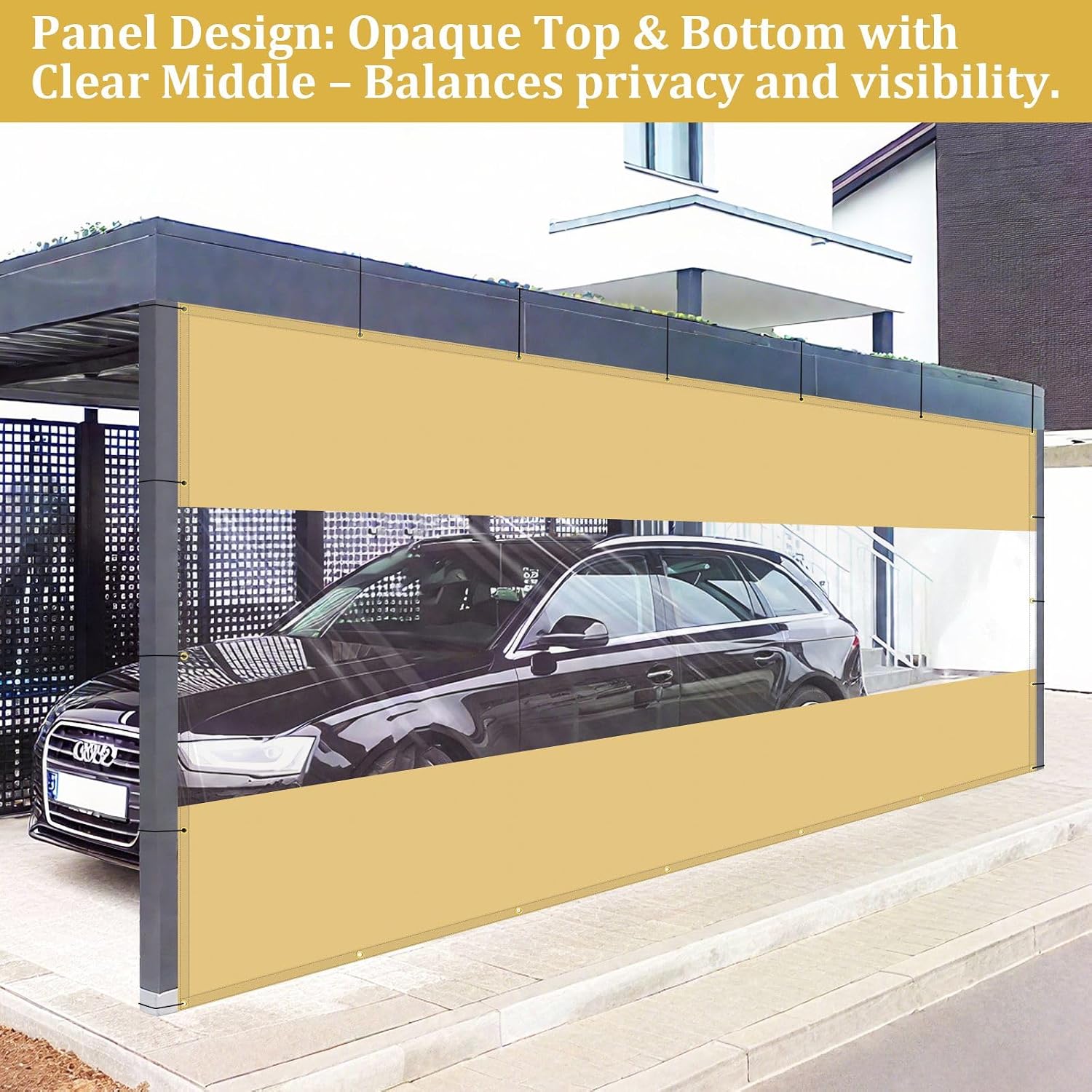 Shade&Beyond Outdoor Vinyl Curtain, 12'W x 18'L Heavy Duty Clear Tarp with Grommets Waterproof, Privacy Clear Panel UV-Resistant for Pergola Gazebos Porch Enclosure Patio(Customized Size, Beige)