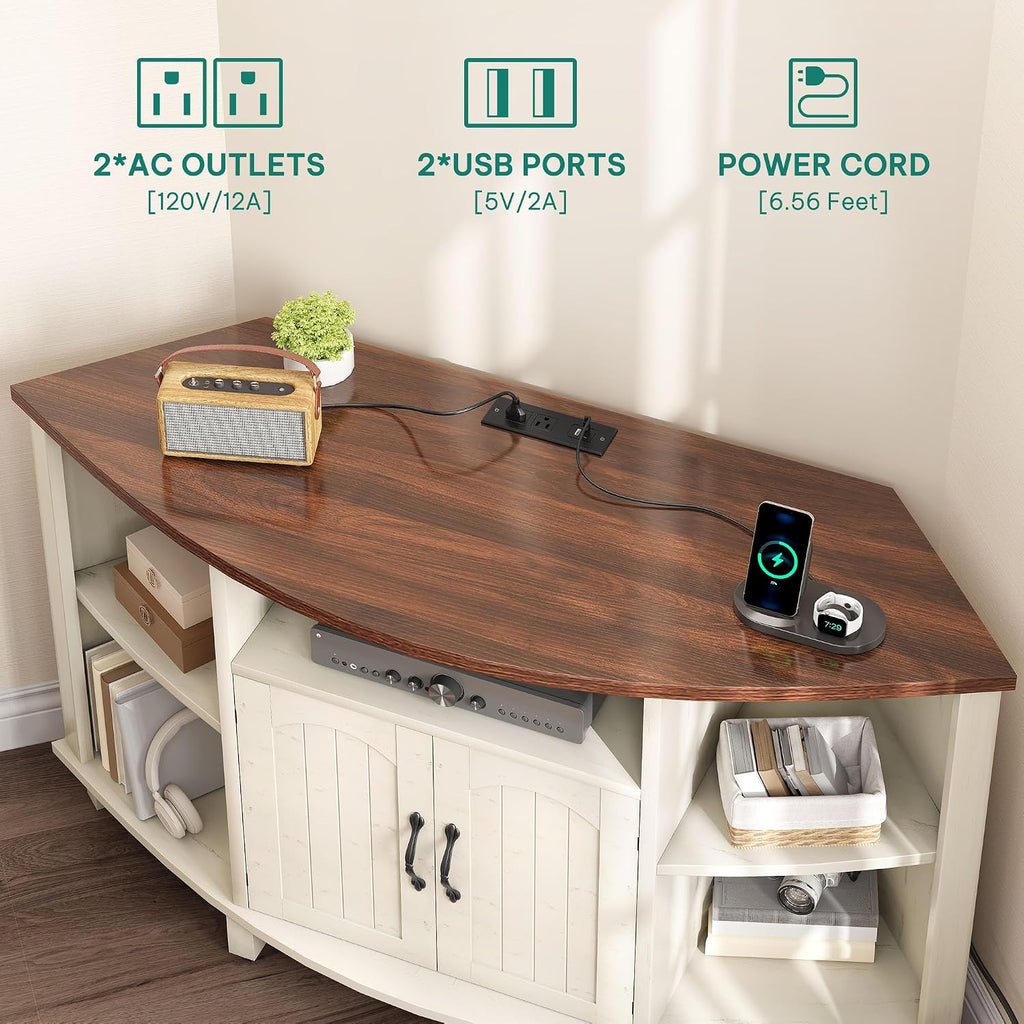 YITAHOME Corner TV Stand with Mount for Living Room, Led Entertainment Center with Storage & Power Outlets, Farmhouse TV Stand for 70 Inch TV, Walnut & Warm White