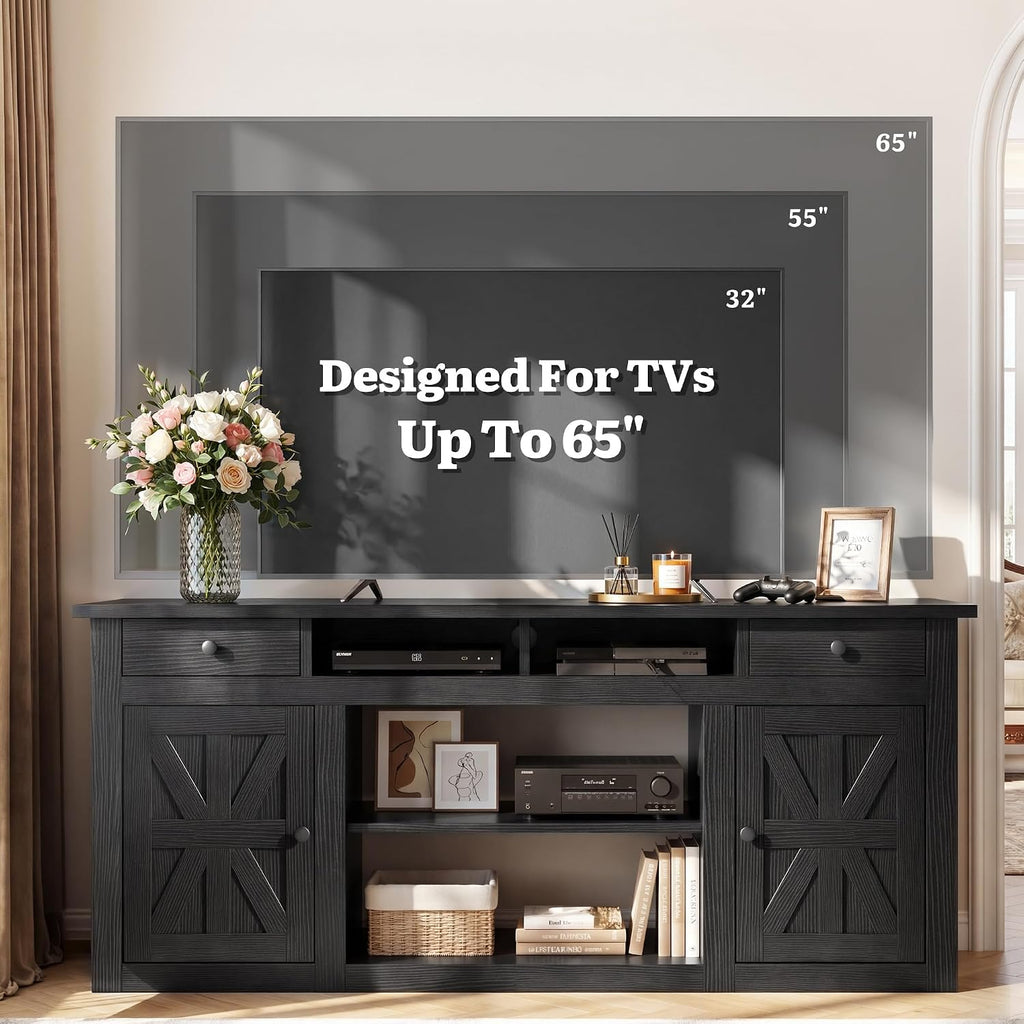 YITAHOME Farmhouse TV Stand for 65-Inch TV, Entertainment Center with Storage Cabinets & Drawers, TV Console for Living Room, Black