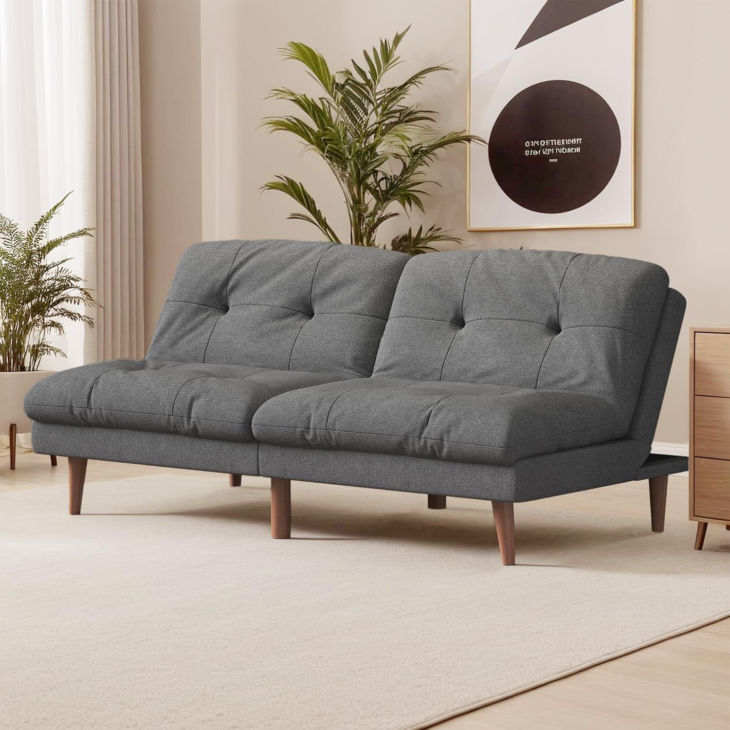 Homall Futon Couch, Modern Futon Sofa Bed with Adjustable Backrest, Convertible Sleeper Sofa Bed for Small Apartments, Loveseat, Office (Fabric, Grey)