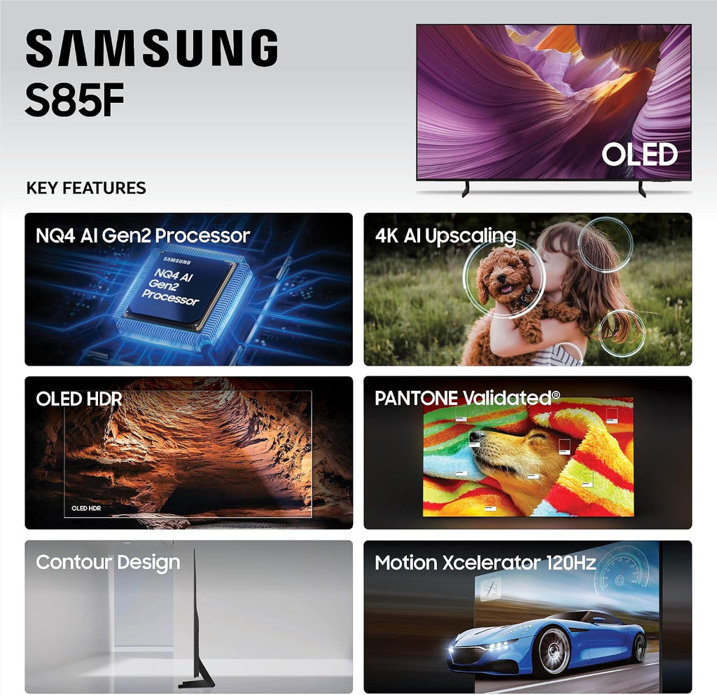 Samsung 55-Inch Class OLED 4K S85F Series, Vision AI Smart TV (2025 Model, 55S85F) Object Tracking Sound Lite w/Dolby Atmos, NQ4 AI Gen2 Processor, Contour Design, Color Booster Pro, Alexa Built-in