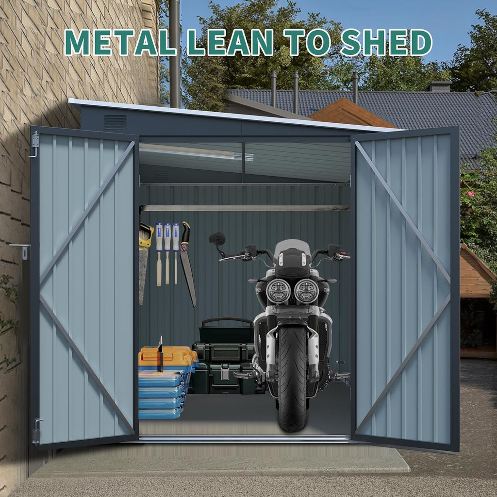 Metal Storage Shed, 6x8ft Shed Without Floor with Polycarbon Panel and Lockable Doors, Garden Backyard Outdoor Tool Shed, for Bike Lawnmower
