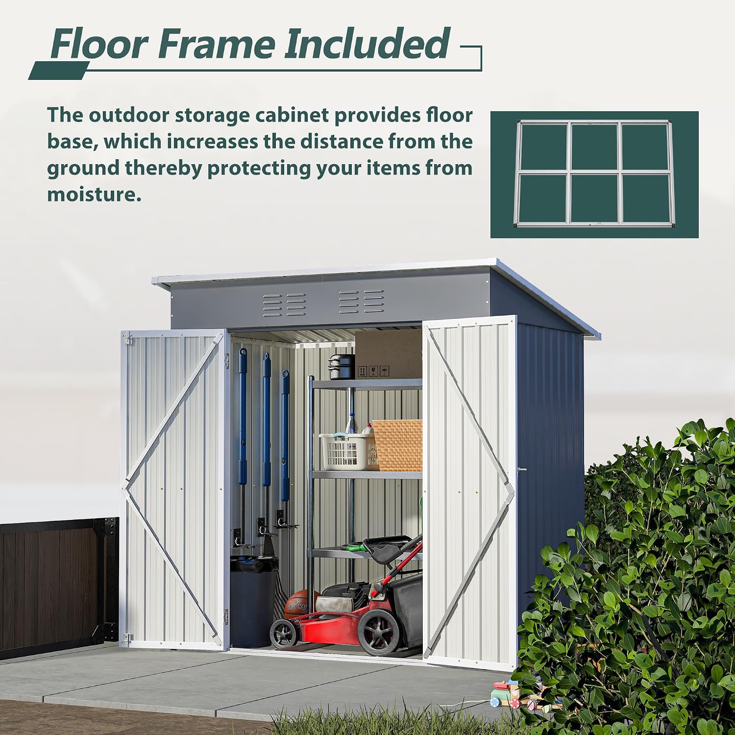 6 x 4 FT Outdoor Storage Shed, Metal Garden Shed with Floor Frame, Small Tool Shed Outdoor Storage with Lockable Sliding Doors & Air Vents, Storage House Waterproof for Backyard, Lawn, Grey