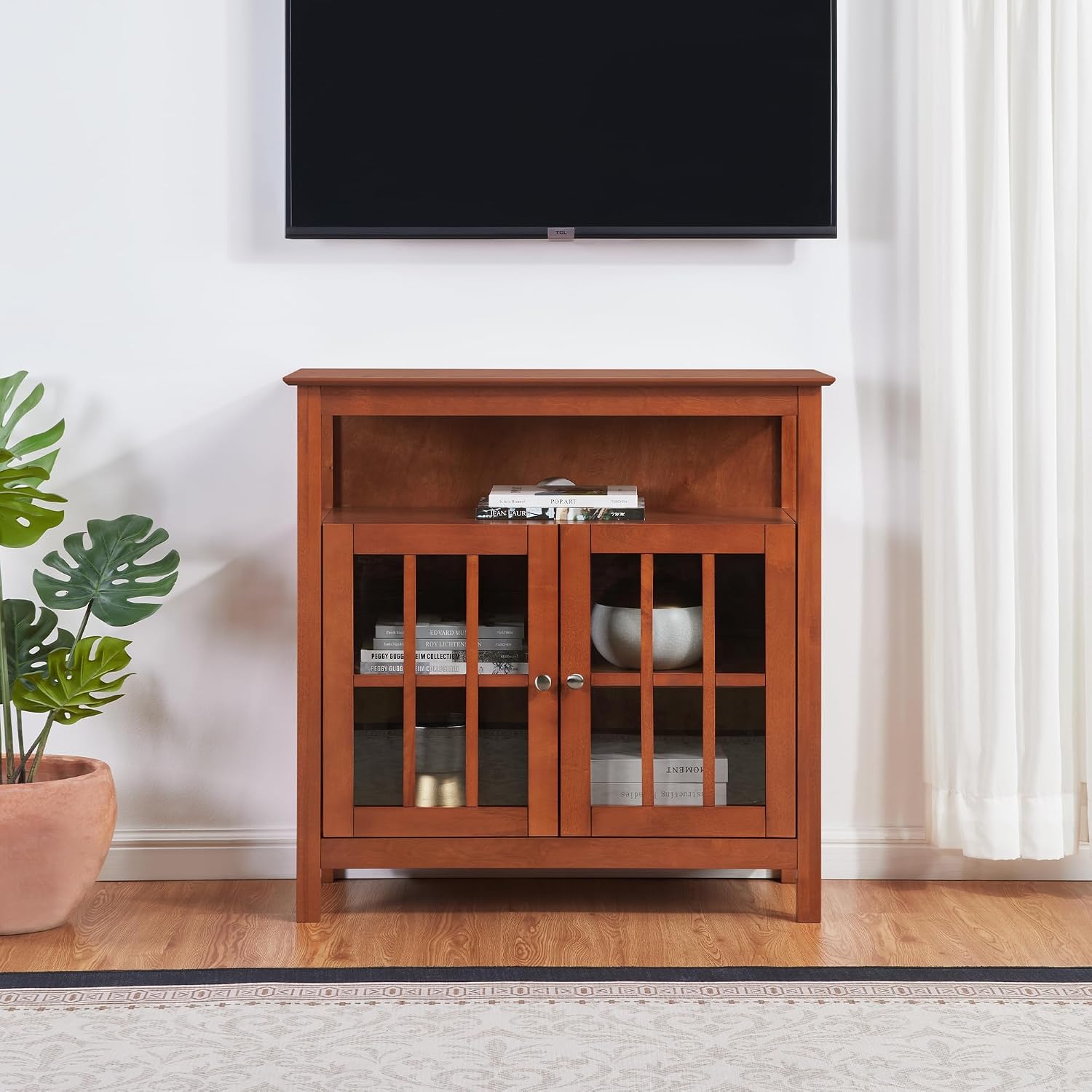 Convenience Concepts Big Sur Highboy TV Stand 36' - Modern Entertainment Center For TVs up to 40', Storage Cabinet for Dining, Living Room, & Entryway, Console Hall Table with Shelves, Cherry