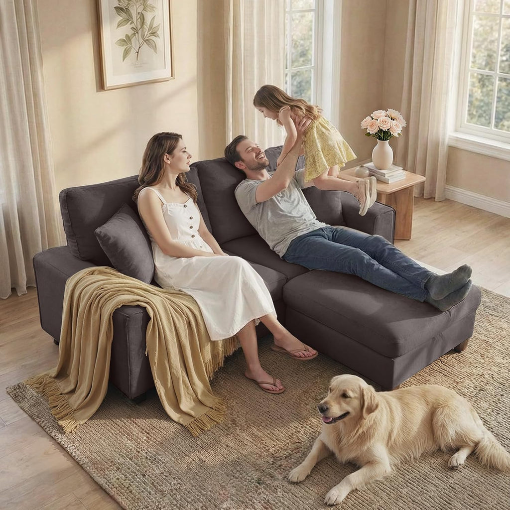 DOPEDIO L-Shaped Sectional Sofa with Storage Ottoman, Modern Chenille Recliner Loveseat, Removable Couch Covers, Pocket Spring Cushions, Solid Wood Frame, Easy to Install (71.25inch, Dark Grey)