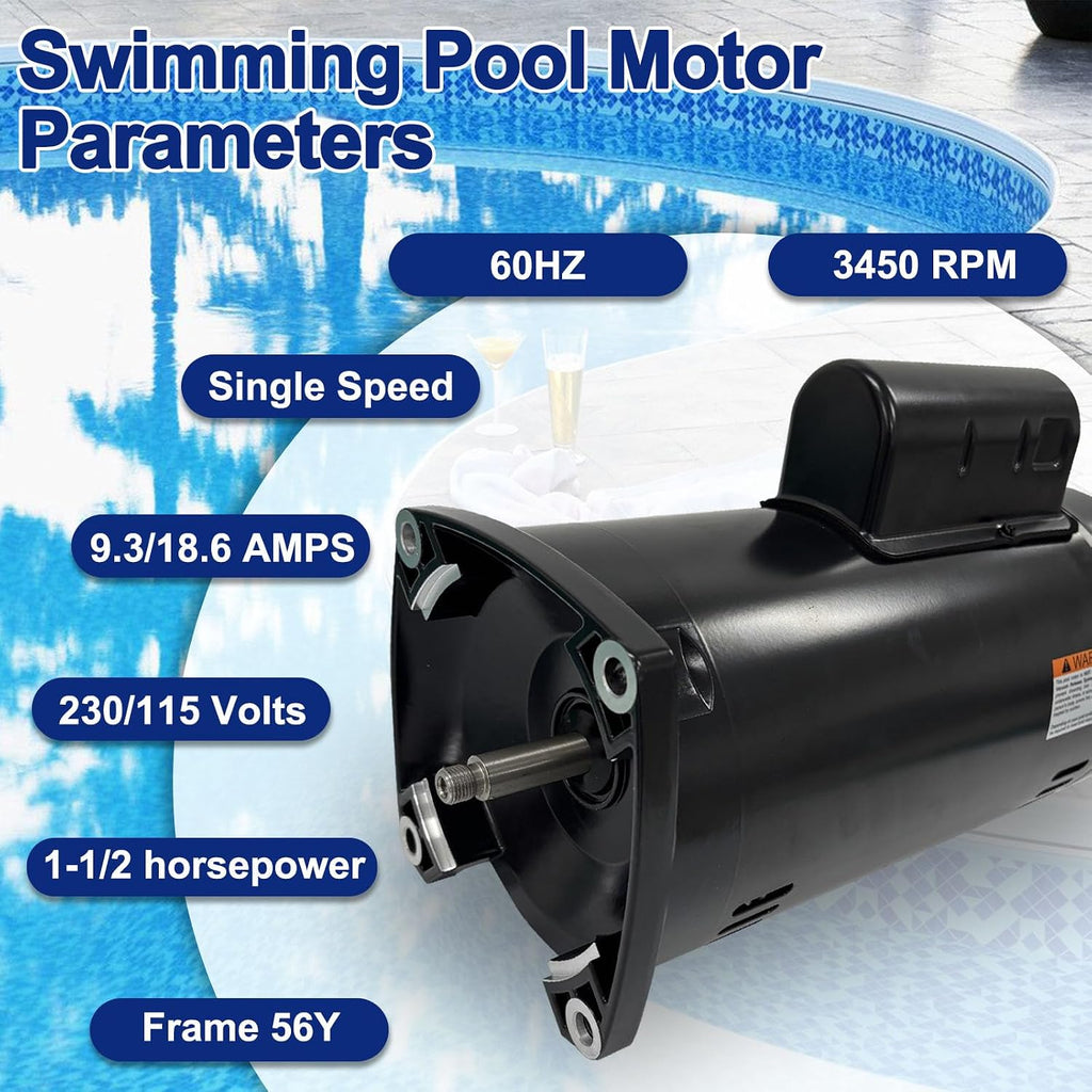 B2854 Pool Pump Motor Replacement for B2854 B2854V1 Motor 56Y Frame Swimming Pool Pump 1-1/2 Horsepower,3450 RPM,8.0/16.0 Amps