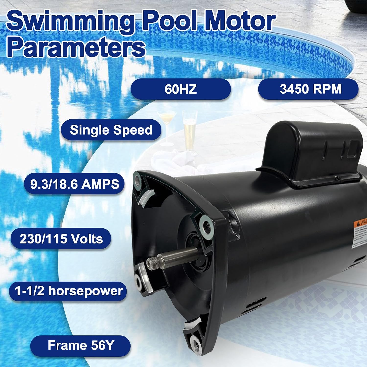B2854 Pool Pump Motor Replacement for B2854 B2854V1 Motor 56Y Frame Swimming Pool Pump 1-1/2 Horsepower,3450 RPM,8.0/16.0 Amps