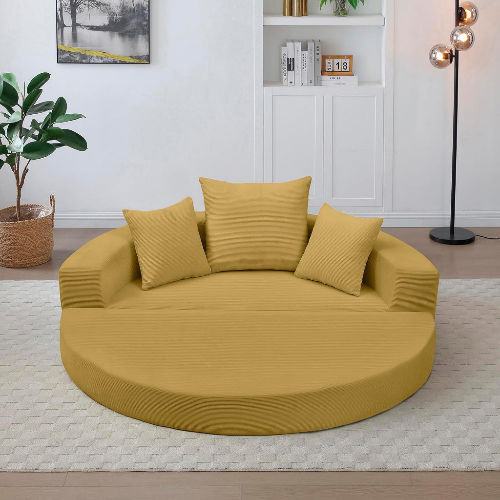 KEIKI 67' Corduroy Convertible Circular Floor Sofa Bed,Multi-Functional Adjustable Futon Couch for Living Room Office,No Assembly