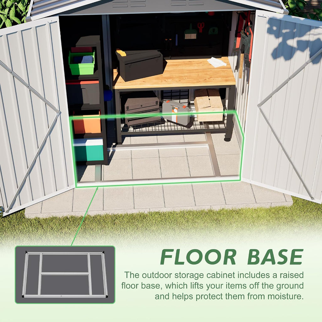 YOPTO 6 x 4 FT Outdoor Storage Shed with Floor Base & Lockable Hinge Door,Metal Garden Shed W/Sloped Roof,for Backyard Patio Lawn,Gray