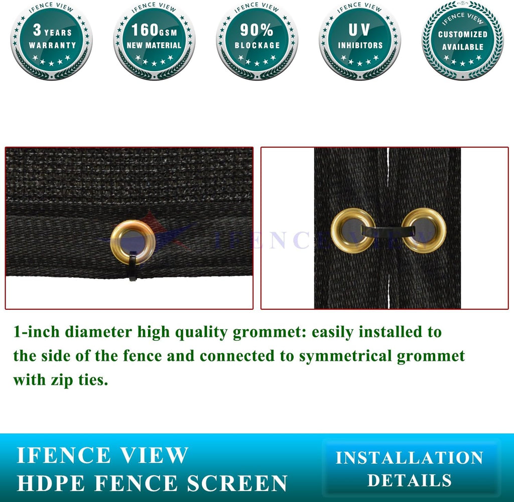 Ifenceview 20' x 5' Black Fence Privacy Screen Fence Cover Panels Mesh Net for Construction Site Yard Driveway Garden Pergolas Gazebos Railing Canopy Awning 165 GSM