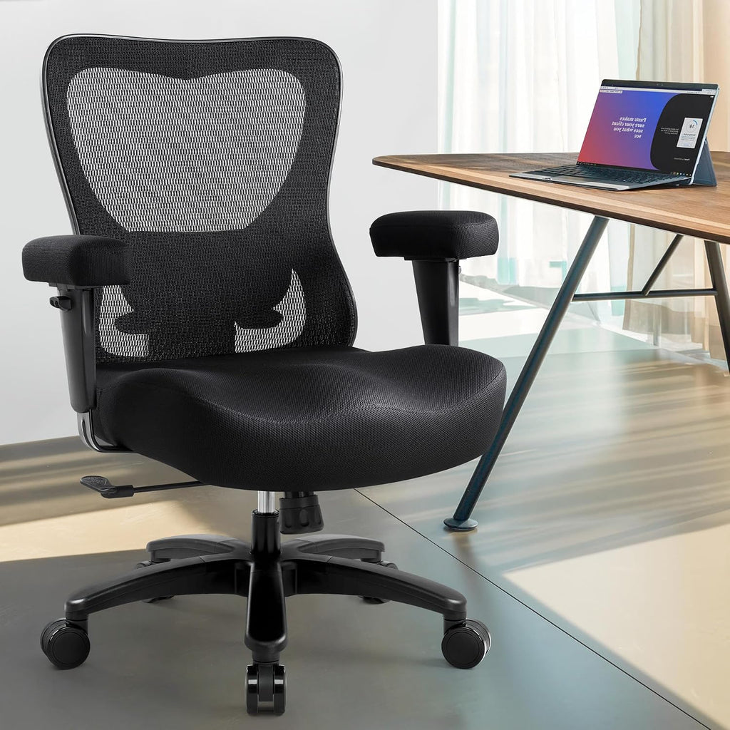 Big and Tall Office Desk Chair 500lbs, Ergonomic Heavy Duty Mesh Desk Chair, Executive Swivel Task Computer Chairs for Home Office, Adjustable Lumbar Support and Armrests (Black)