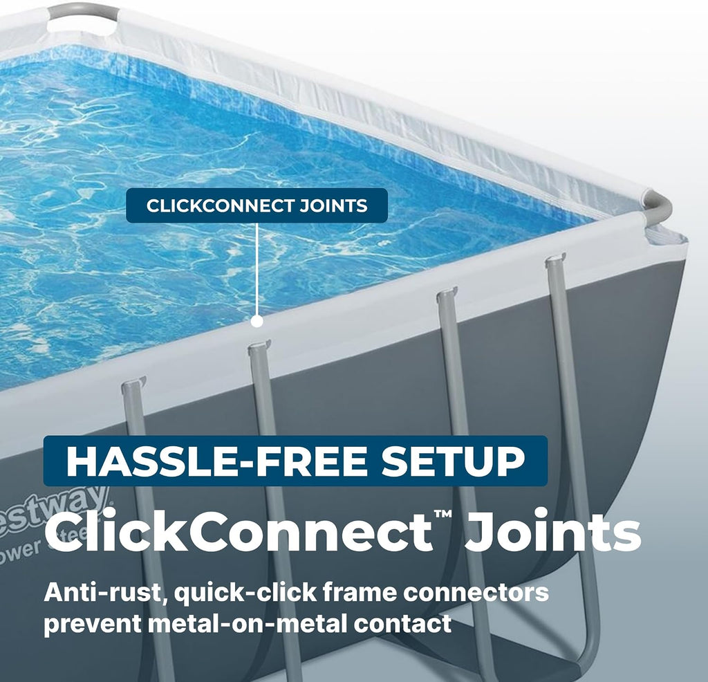 Bestway Power Steel 18' x 9' x 48' Above Ground Pool, Rectangular Metal Frame Outdoor Swimming Pool Set with Filter Pump, Ladder, and Cover