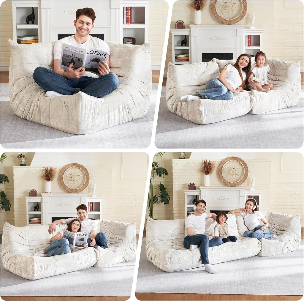 HABUTWAY Bean Bag Chair, Memory Foam Bean Bag Chairs for Adults, Fireside Corner Chair Lazy Floor Corner Sofa for Living Room, Bedroom, Dorm, Office (Beige)