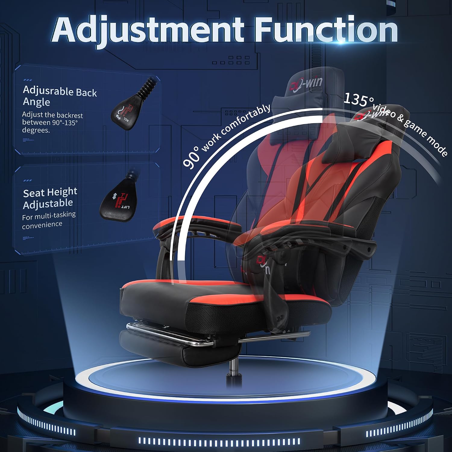 DL-win Computer Gaming Chairs, Gaming Chair with Swivel Computer Gamer Chair for Gaming Rocker, Red