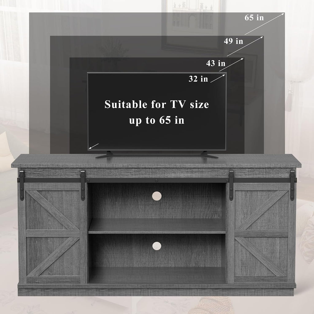YESHOMY TV Stand for Televisions up to 65 Inches, with Sliding Barn Doors and Storage Cabinets, Console Table and Media Furniture for Living Room, 58 Inch, Gray