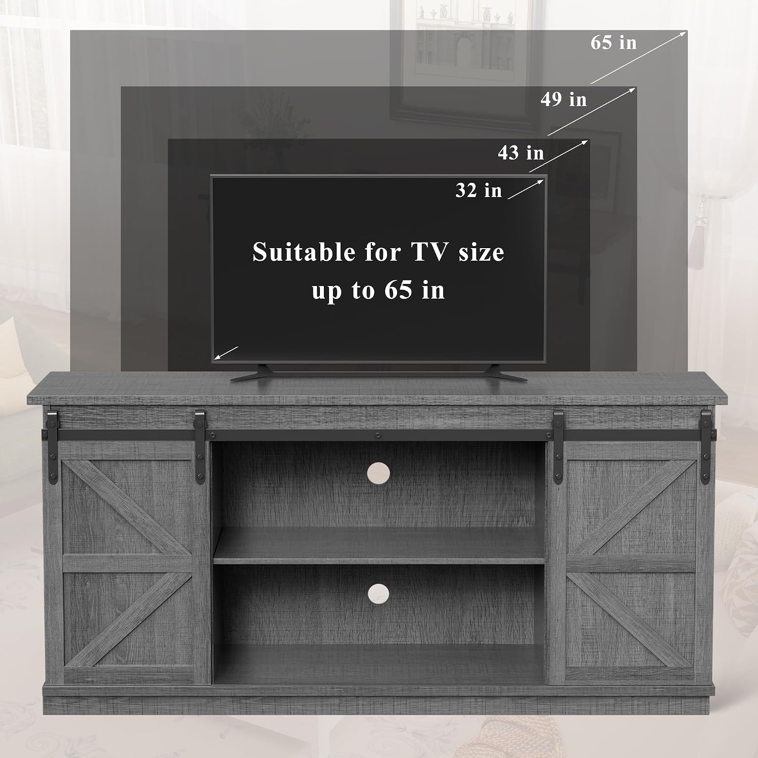 YESHOMY TV Stand for Televisions up to 65 Inches, with Sliding Barn Doors and Storage Cabinets, Console Table and Media Furniture for Living Room, 58 Inch, Gray