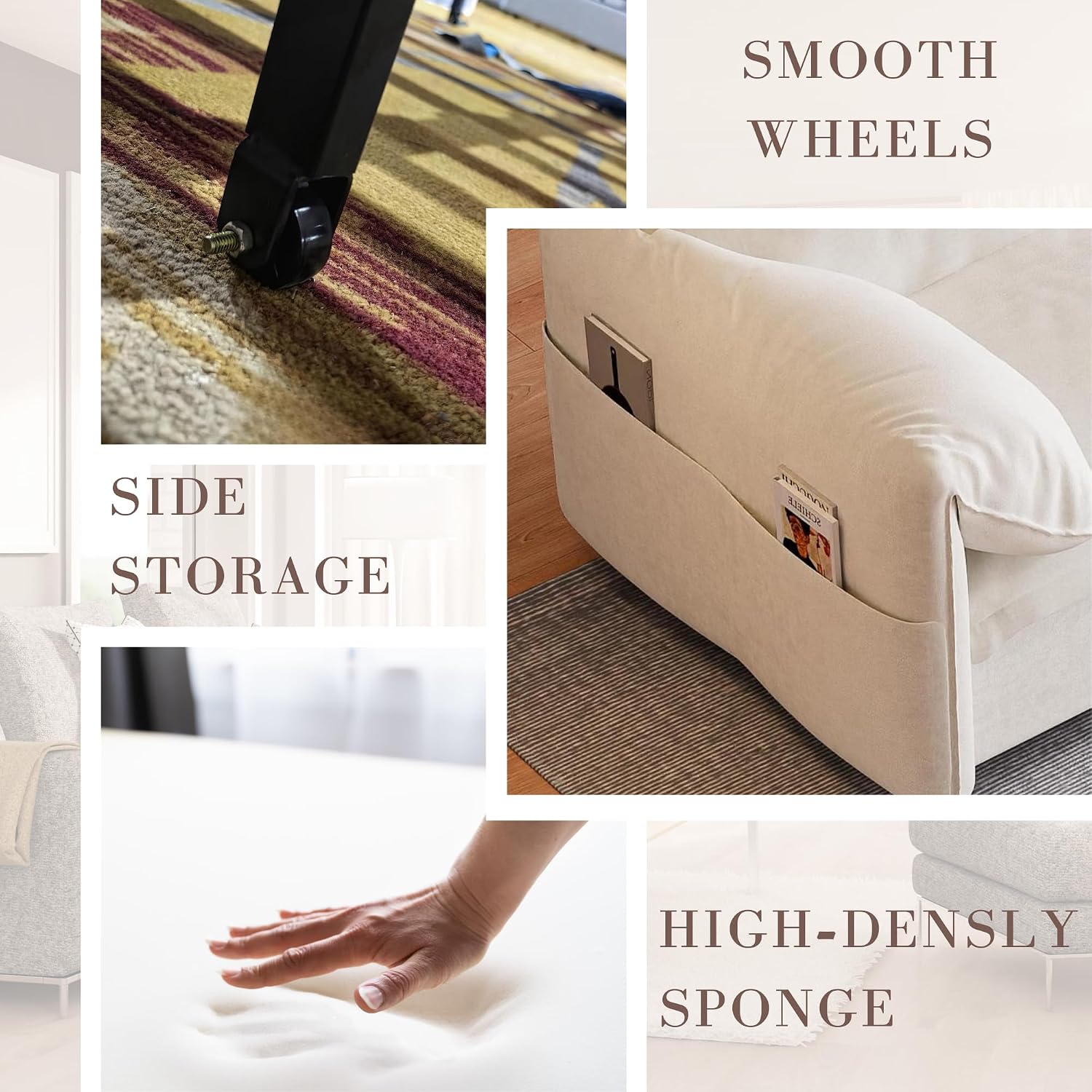 3 in 1 Convertible Queen Sleeper Sofa Bed Comfy Pull Out Futon Couch Bed 66' Modern Velvet Recliner Loveseat Sofa Multi-Functional Beige Cloud Couch for Living Room,Apartment,Office (Beige 66')