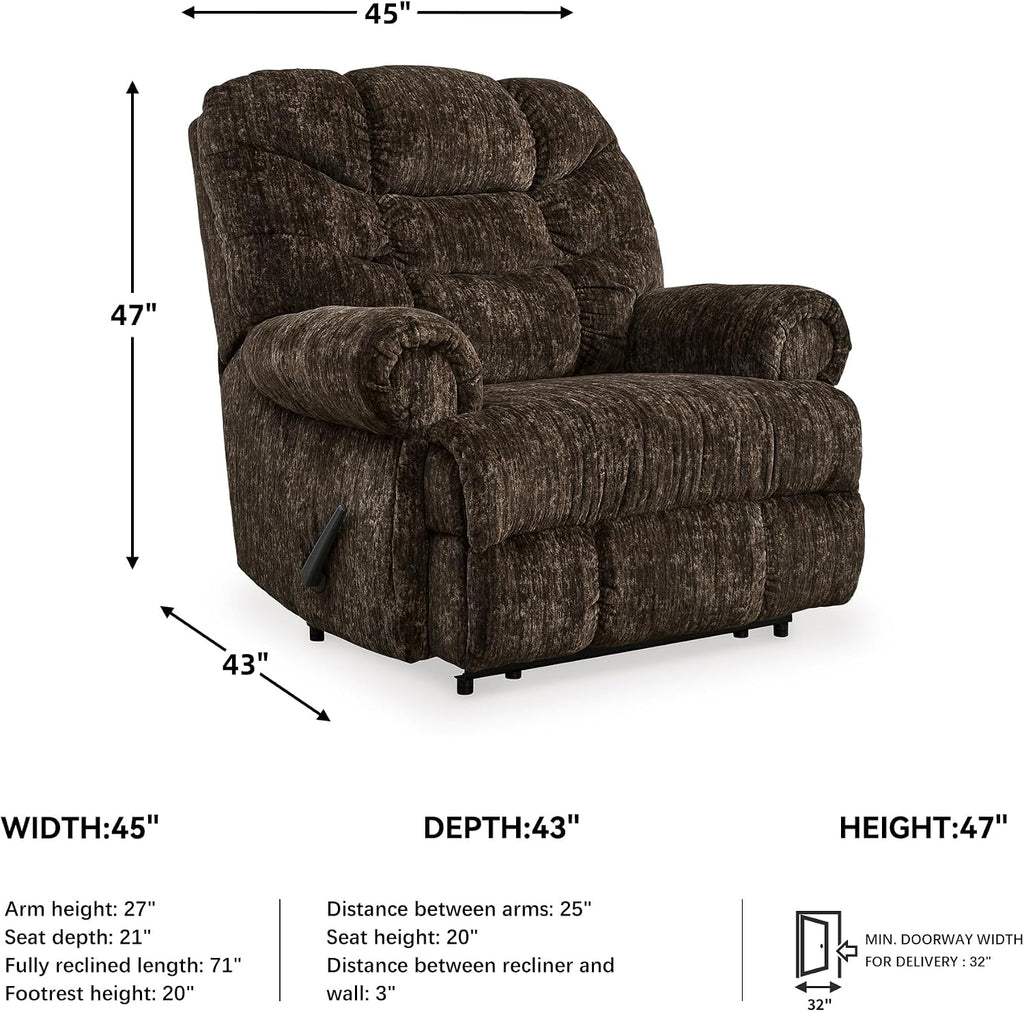 Signature Design by Ashley Movie Man Classic Tufted Velvet Manual Zero Wall Recliner, Dark Brown