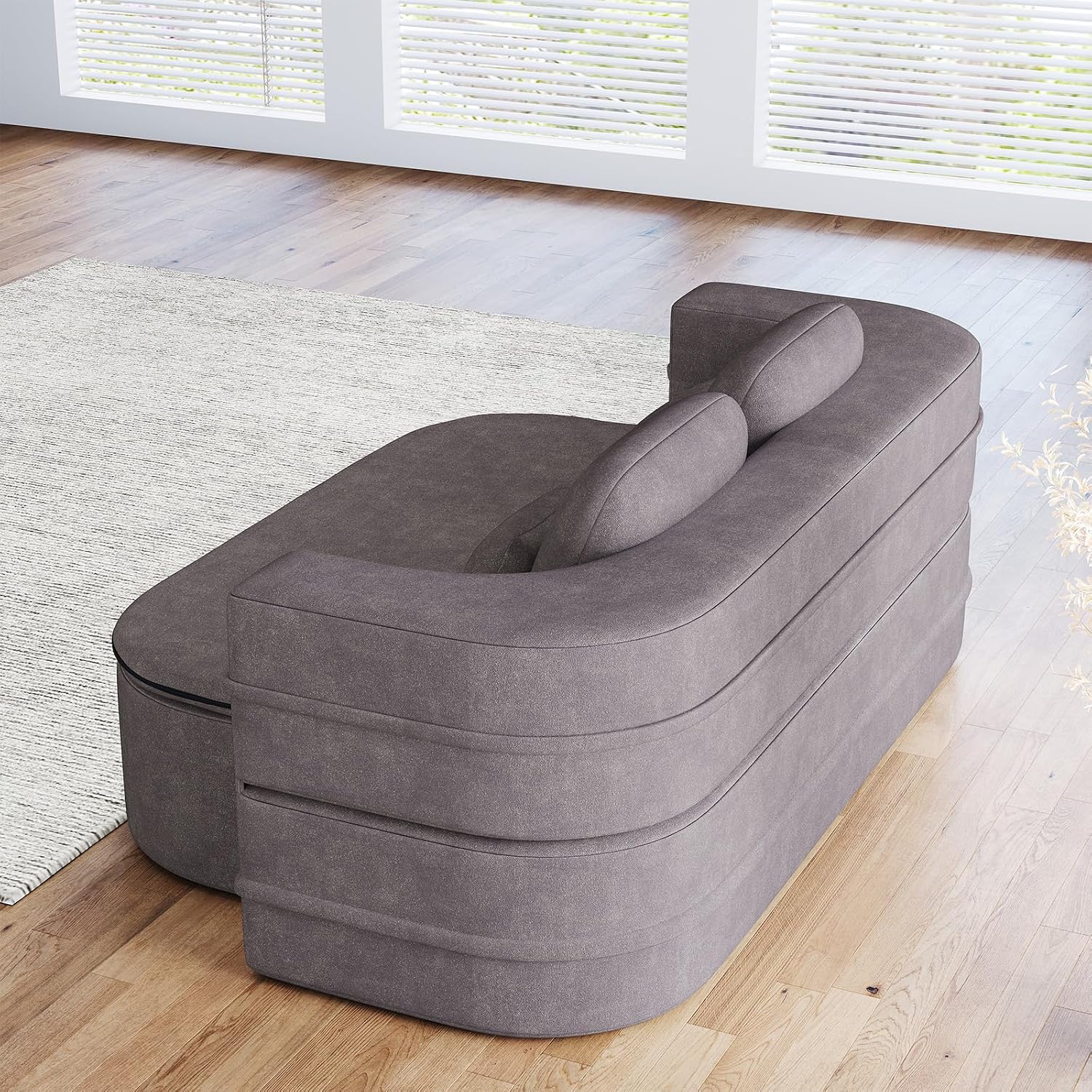 Antetek Convertible Sleeper Sofa, Modern Folding Futon Chenille Floor Foam Compression Loveseat Sofa Bed Couch, Foldable Full Size Guest Bed with 4 Pillows for Living Room Bedroom Apartment, Grey