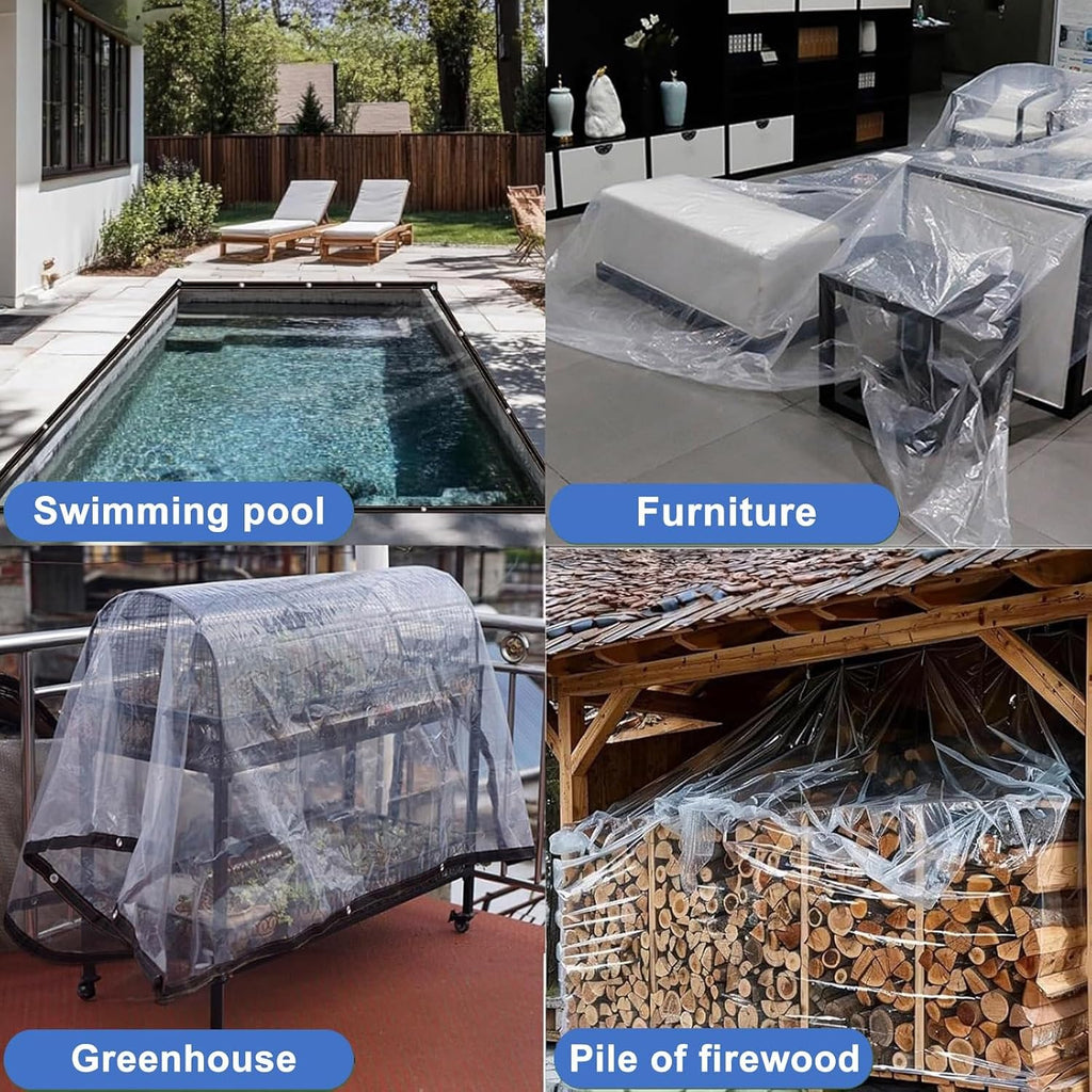 Clear Plastic Tarp for Pergola 14x20 FT, Anti Tear PVC Waterproof Cover with Metal Grommets, 0.12mm Thick for Porch Swimming Pool Chicken Coop Yard Gazebo