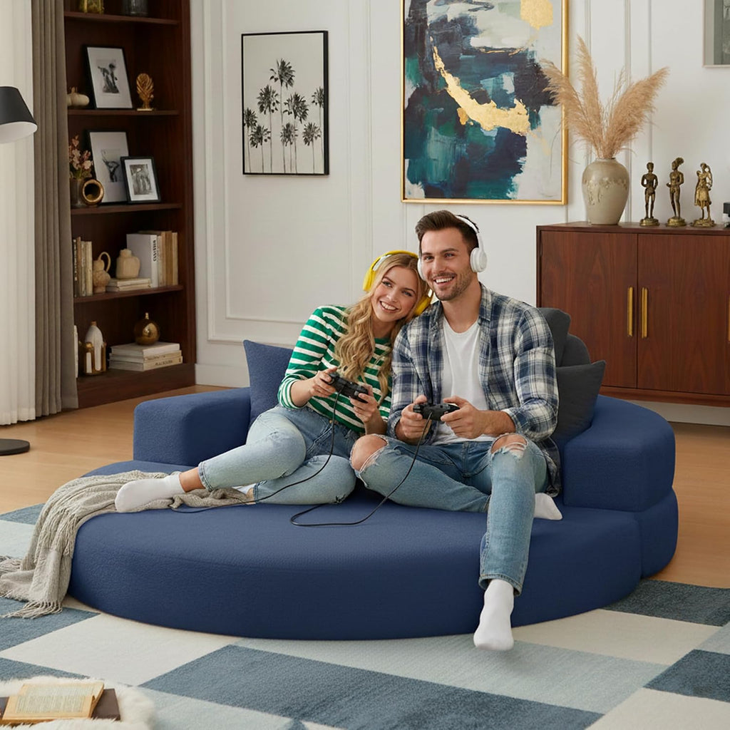 71' Boneless Couch Sofa Bed Oversized Round Couch 2-in-1 Foldable Floor Loveseat Sofa for Living Room and Apartment No Assembly.(Blue, 71')