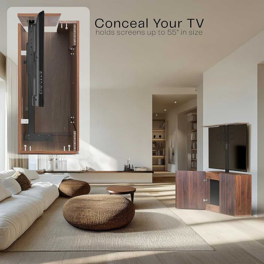 VIVO Walnut TV Cabinet with Motorized Vertical Lift Television Stand, Holds 32 to 55 inch TVs up to 132 lbs, CASE-KIT-EUP1WN