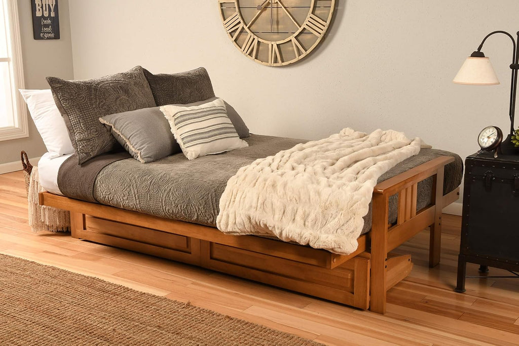 Kodiak Furniture Monterey Futon Set with Storage Drawers, with Butternut Base and Canadian Mattress