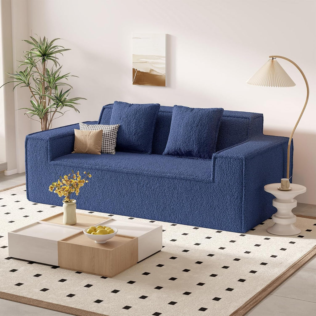 75'' Cloud Loveseat Sofa, No Assembly Required Comfy Deep Seat Teddy Couches 1 pcs for Living Room, Bedroom, Apartment(Teddy Fabric-Blue)