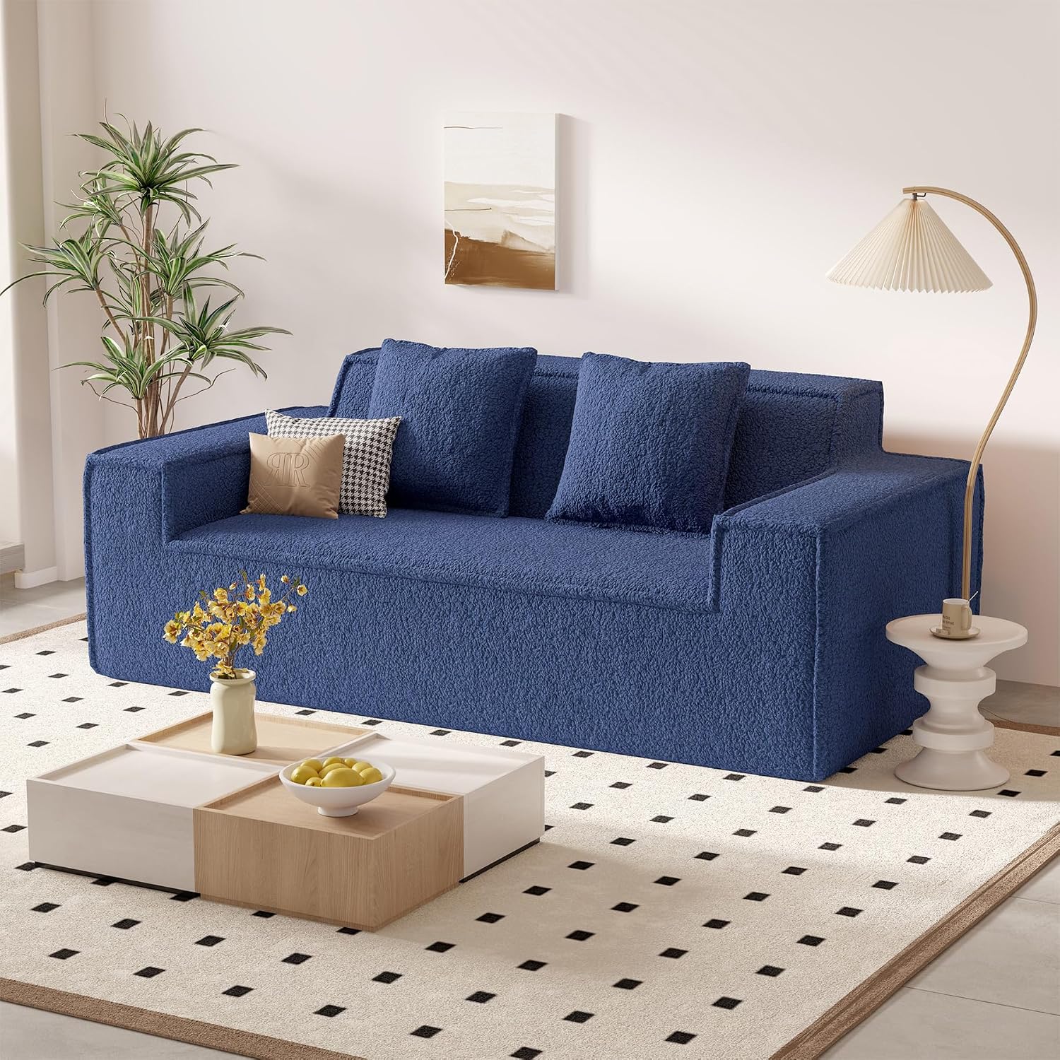 75'' Cloud Loveseat Sofa, No Assembly Required Comfy Deep Seat Teddy Couches 1 pcs for Living Room, Bedroom, Apartment(Teddy Fabric-Blue)