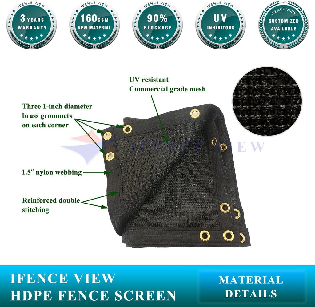 Ifenceview 20' x 5' Black Fence Privacy Screen Fence Cover Panels Mesh Net for Construction Site Yard Driveway Garden Pergolas Gazebos Railing Canopy Awning 165 GSM