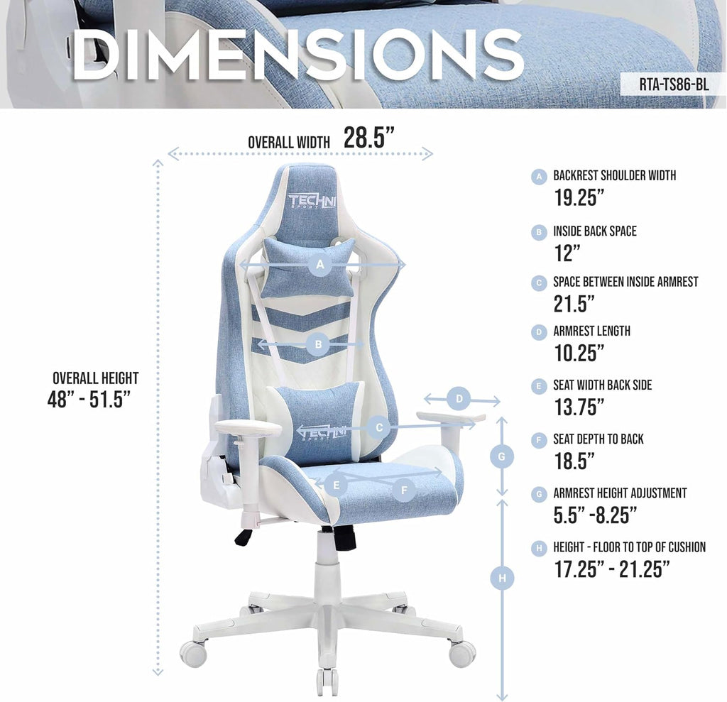 400 Lb Ergonomic High-Back Gaming Chairs for Adults,Computer Office Swivel Desk Chair with Armrests,150° Recline,Lumbar Support,Reclining Cute Comfy Chair for Home,Small Spaces Furniture,Blue