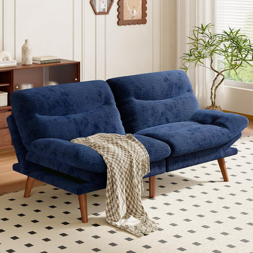 66″Futon Sofa Bed,3-in-1 Futon Couch w/Adjustable Backrest & Armrests, Convertible Sleeper Sofa Bed, Small Folding Sleeper Recliner w/Removable Cushion for Apartment, Living Room,Office (66in,Blue)