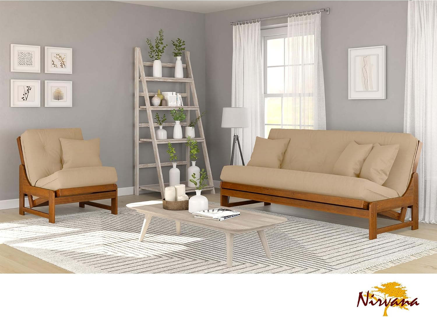 Nirvana Futons Arden Armless Style Chair and Sussex Khaki Microfiber Cushion Set