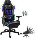 RGB LED Light Ergonomic Gaming Chair - Built-in Speakers, Full Body Massage, High-Back Office Recliner with Footrest - Comfortable Computer Chair Ideal for Adults and Teens.,Black