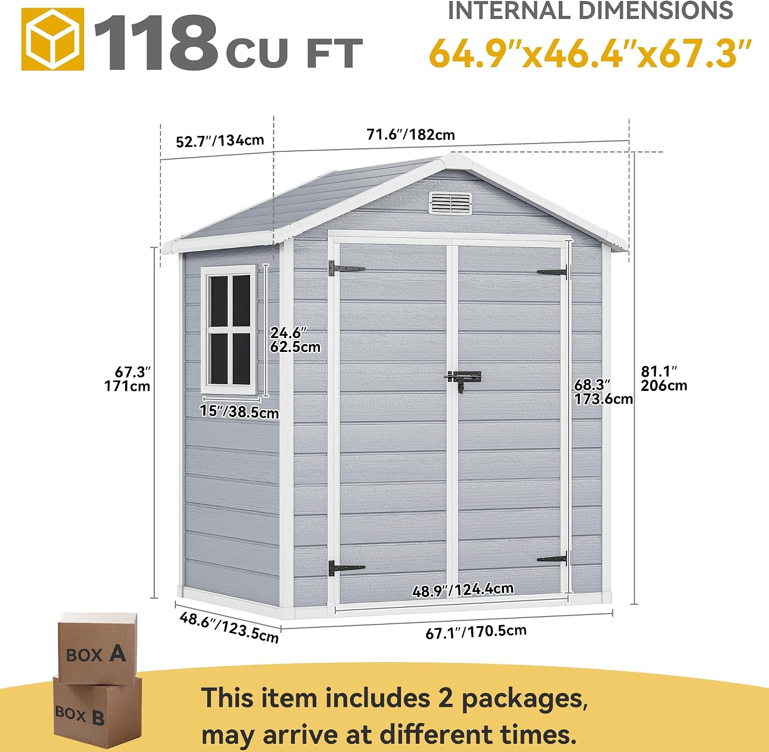 DWVO 6x4.4 FT Outdoor Resin Storage Shed with Reinforced Floor, All-Weather Bike Storage Shed with Lockable Door, Window and Vent, Waterproof Plastic Tool Storage for Garden, Backyard, Patio, Lawn