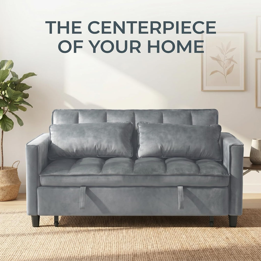 4 in 1 Convertible Sofa Bed, Pull Out Couch with Adjustable Backrest, Loveseat Sleeper Sofa Bed with USB Ports and Side Table, Couch Beds for Living Room, Bedroom, Apartment, Gray