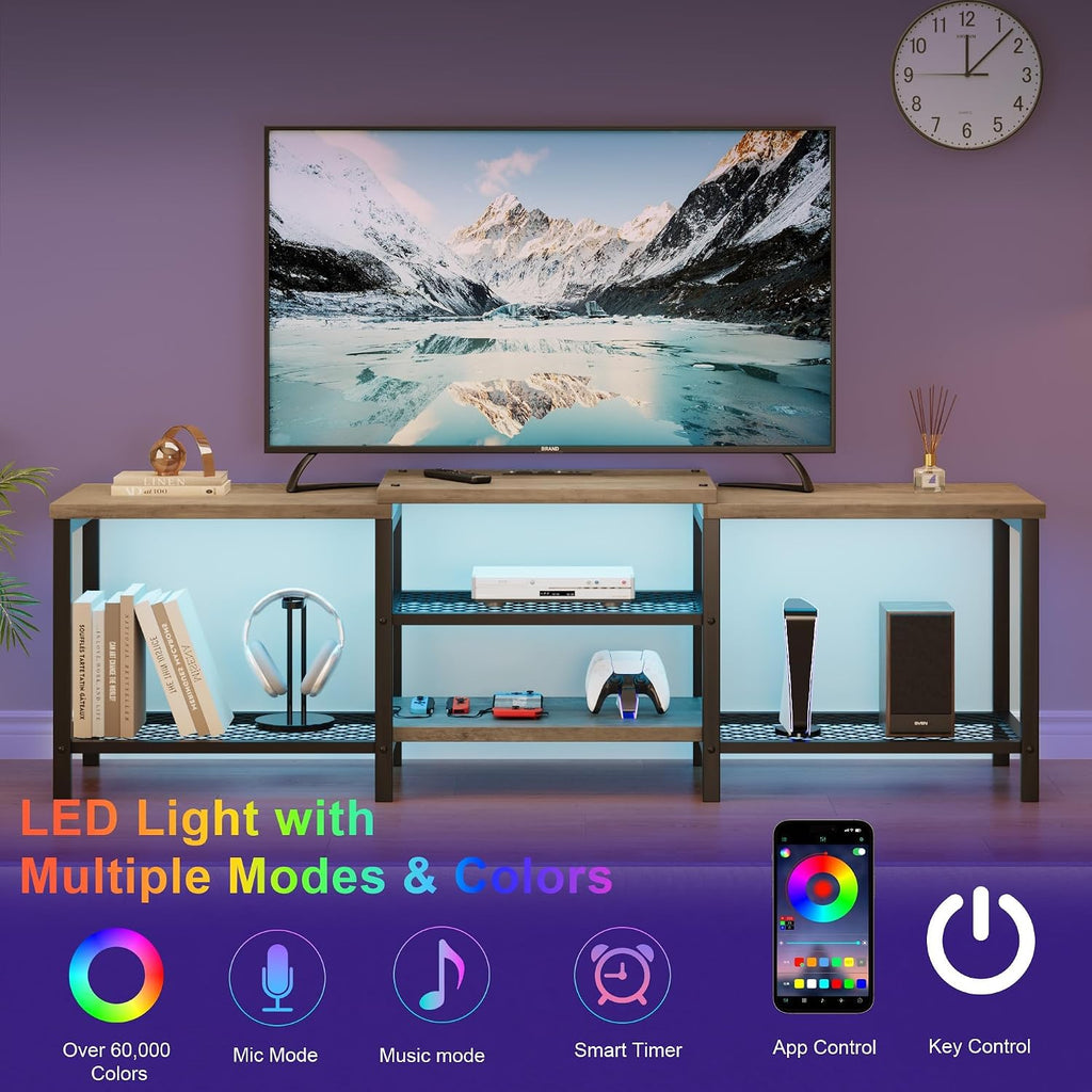 GAOMON TV Stand for TVs Up to 75 Inch, Entertainment Center with Power Outlet and LED Lights Open Storage Shelves, Media Console for Living Room, Bedroom, Grey
