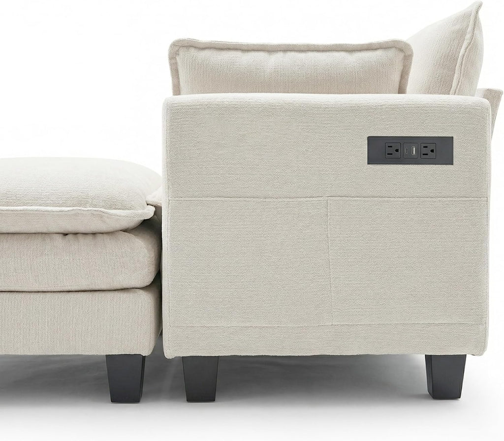 Eafurn Modular Sectional Sofa with Movable Ottomans for Living Room, 4 Seater Convertible U Shaped Sectional Couch Modern Reversible Chenille Sofa Set w/USB Ports and Side Pockets