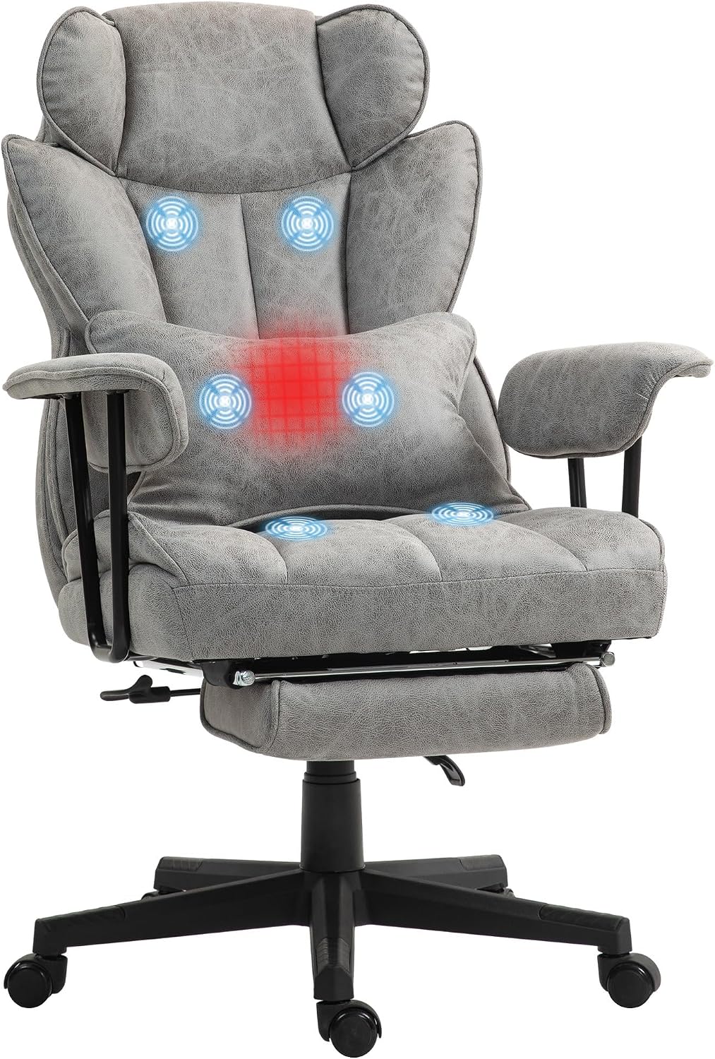 Massage Executive Office Chair with 6 Vibration Points, 400LBS Heated Big and Tall Office Chair with Foot Rest and Lumbar Support, Microfiber, Gray