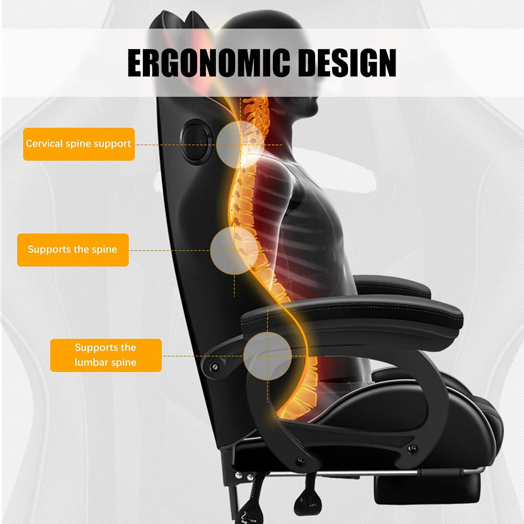Ergonomic Professional Gaming Chair, Gaming Chair with Massage, Speaker, LED Light, and Footrest, Comfortable Computer Recline with Headrest and Lumbar Support.,White