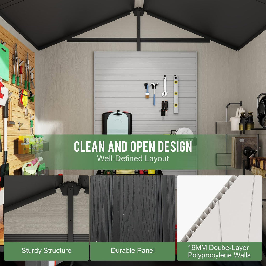 6' x 4' Outdoor Resin Storage Shed with Floor,Galvanized Metal Waterproof Garden Shed with Lockable Door, Windows, Vents, Plastic Tool, Bike Storage for Patio Furniture, Lawn Mower
