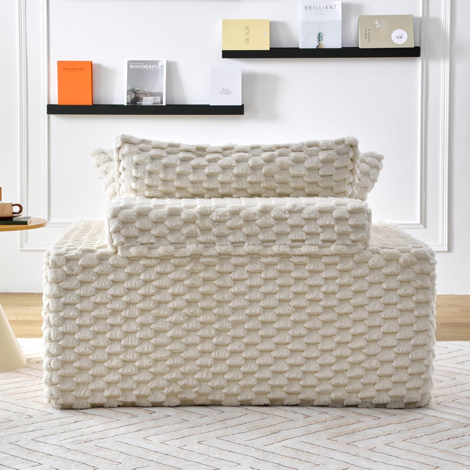 51 Inch Lounge Sofa, Boneless Cloud Couch for Living Room Bedroom, Comfy Reading Chair for Adults, Soft Textured Sleeper Chair with 2 Pillows, Frameless Floor Seating (White)
