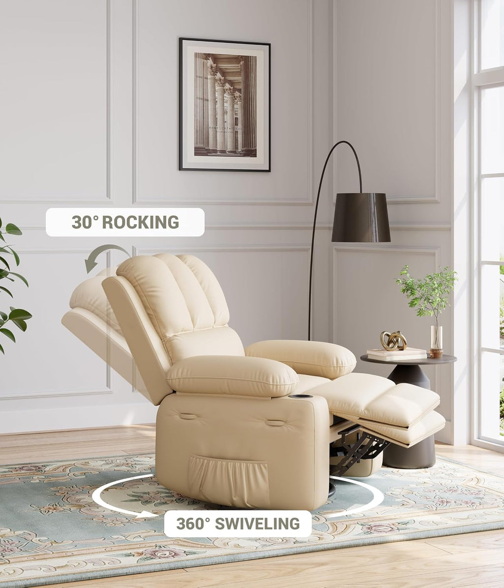 27'' Oversized PU Leather Recliner Chair for Adults, 400lbs Capacity, Manual Reclining Sofa with Cup Holder & Side Pockets, Wide Seat Living Room Chair, Easy Assembly