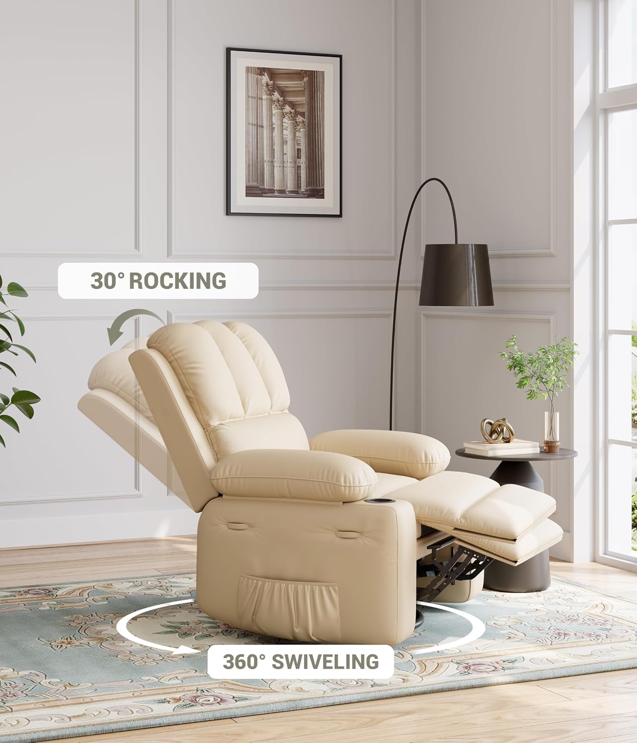 27'' Oversized PU Leather Recliner Chair for Adults, 400lbs Capacity, Manual Reclining Sofa with Cup Holder & Side Pockets, Wide Seat Living Room Chair, Easy Assembly