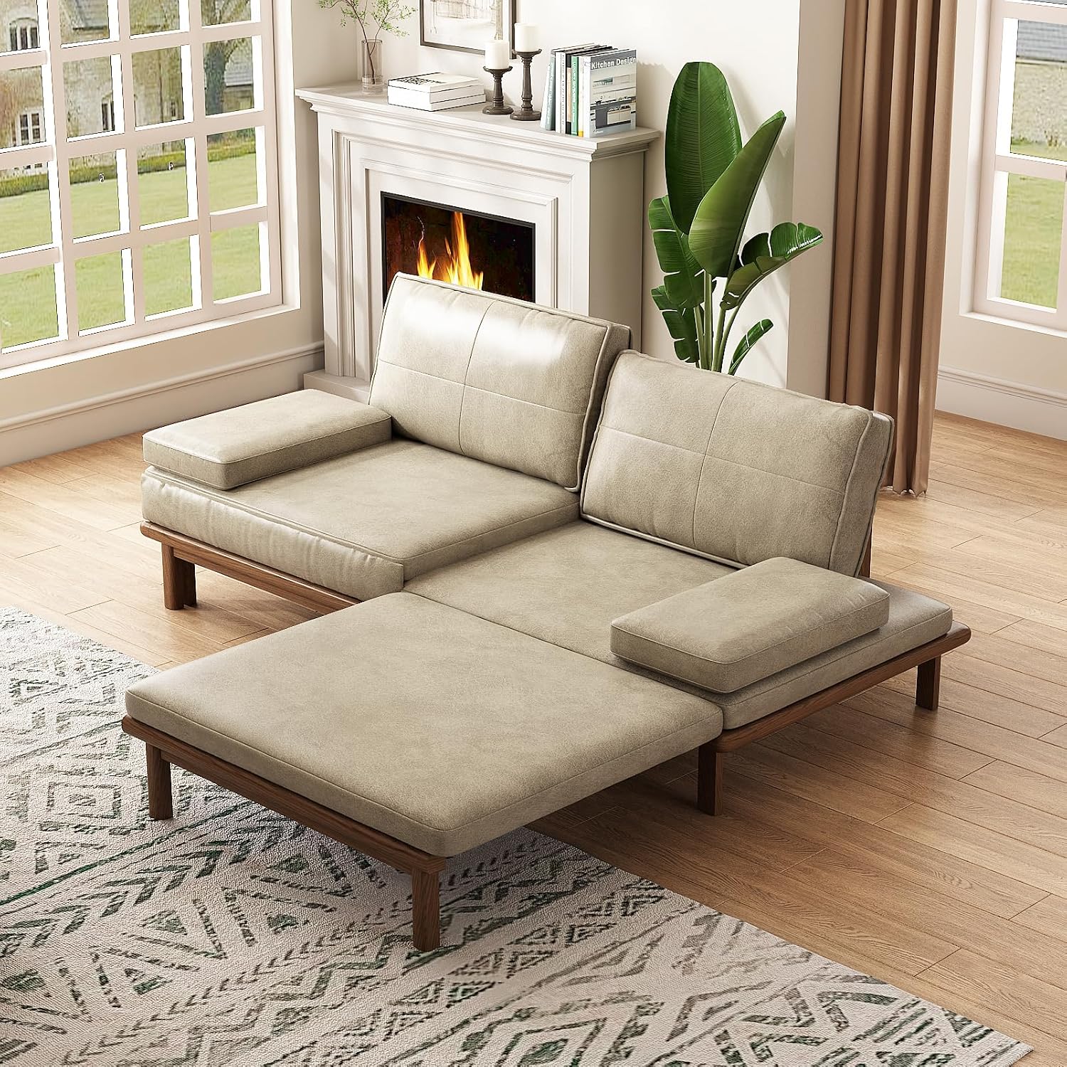 Lartis 78.7' Sofa Bed, Sleeper Pull Out Couch, Modern Couch Convertible Modern Futon for Living Room/Apartment/Bedroom, Modular Design Sofa,Full Solid Wood Frame（Beige,Tech Cloth）