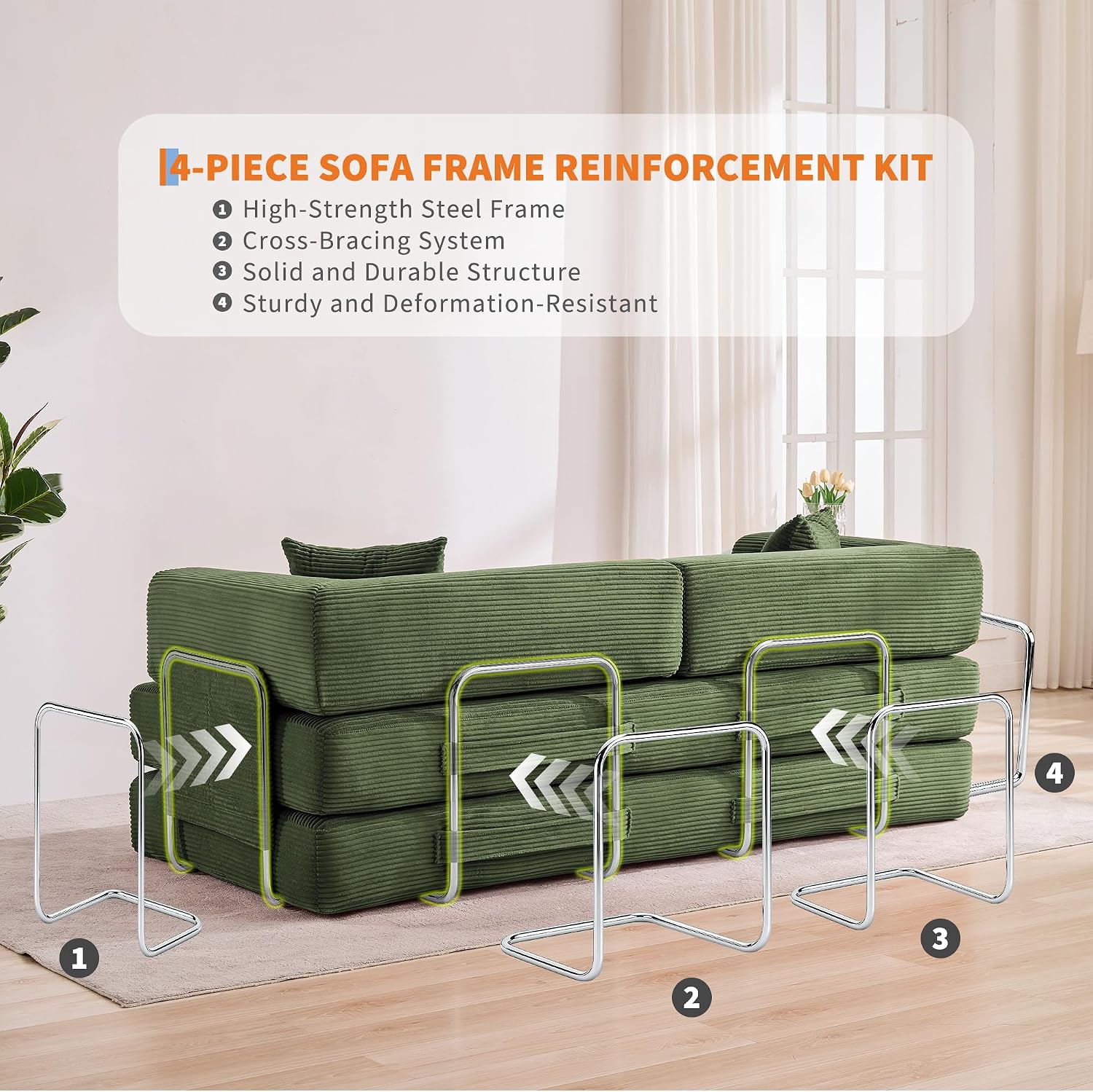 Garvee 5-in-1 Convertible Sofa Bed, 78.8' Modular Corduroy Sleeper with Sturdy Frame & No Assembly, Multi-Functional Futon for Small Space, Living Room & Guest Room (Green) (Green)