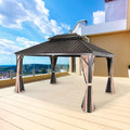 PATIO TREE 10' x 12' Aluminum Frame Outdoor Gazebo Tent with Mosquito Net and Polyester Curtain