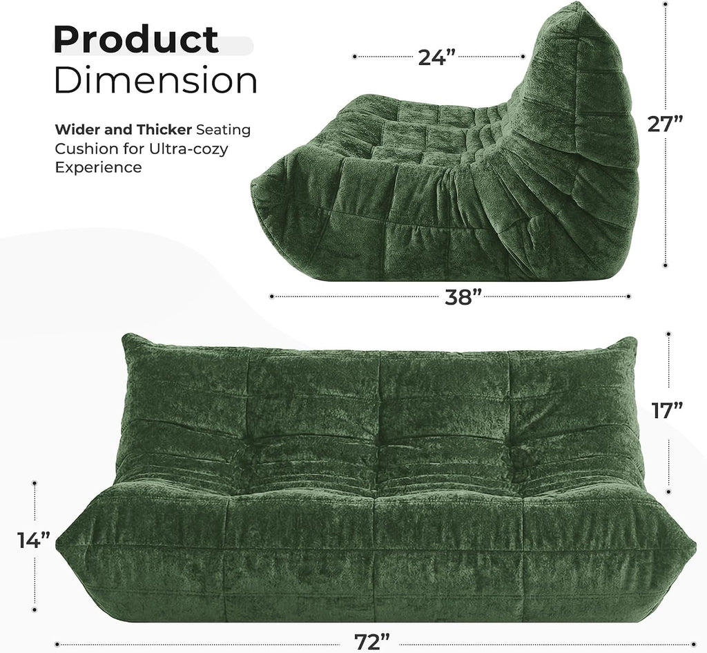 HABUTWAY Bean Bag Chair, Giant Bean Bag Chairs for Adults, 3 Seater Fireside Chair, Lazy Large Floor Bean Bag Sofa for Living Room, Bedroom, Dorm, Office (Green)